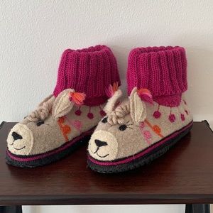 Garnet Hill 100% Wool Kids Llama Slippers - Size 9